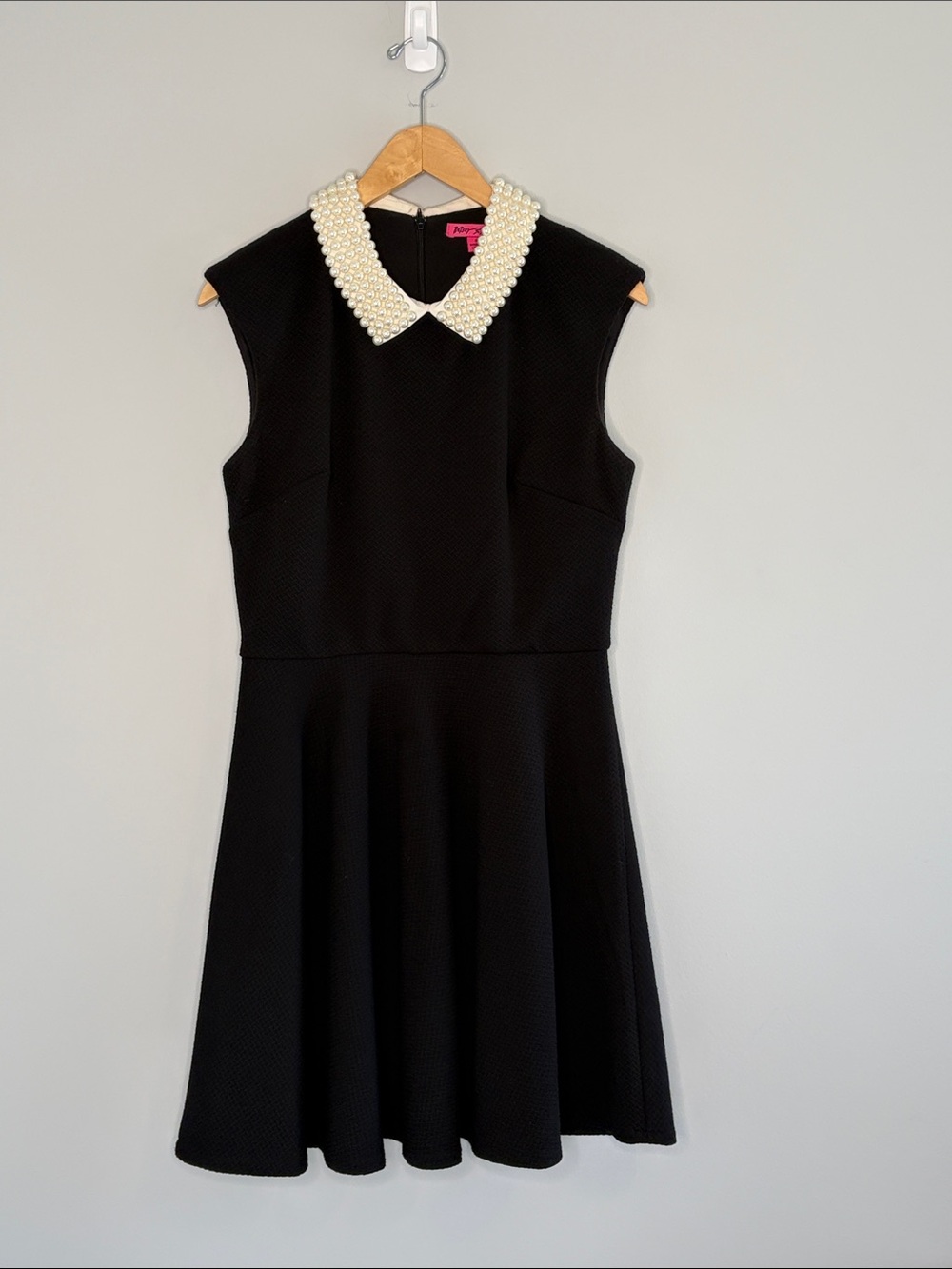 Betsey Johnson Black Sleeveless Fit-and-Flare Dress with Pearl Collar
